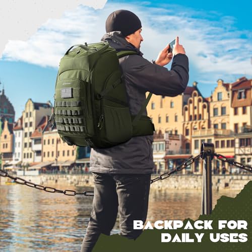 Maelstrom Tactical Backpack for Men, Water Resistant 40L Military Bag | Molle System, 900d Polyester, Laptop Pocket, Load Compression, Tripod Straps, For Hunting, Travel, Hiking,Gym, Camping - color: C.army Green