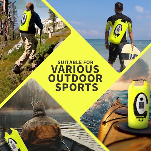 FELICON Waterproof Dry Bag Backpack, 20L, Neon Yellow | Bluetooth Speaker, Roll Top Floating Sack, Solar & USB-C Powered Emergency Charger, RGB Light - color: Neon Yellow, size: 20L