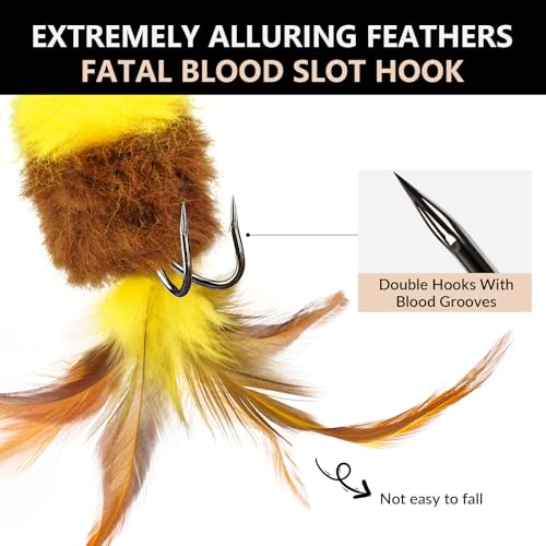 THKFISH Musky Pike Walleye Fishing Lure, Rooster Tail Fishing Lures with Hard Metal Brass Inline Spinner Baits with Tackle Box for Trout Bass Salmon Freshwater Saltwater Lures - color: Yellow&Orange, size: 1 oz---2pcs