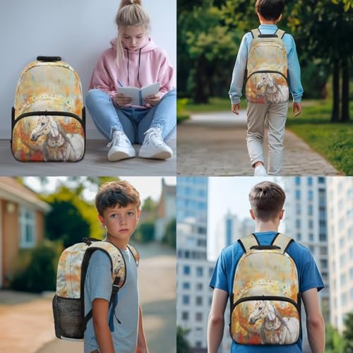 Horse Backpack for Kids Boys Preschool Elementary Backpacks with Reusable Lunch Bag Pencil Case Pouch Water Bottle Carrier Bag 4 PCS Set - color: Horse