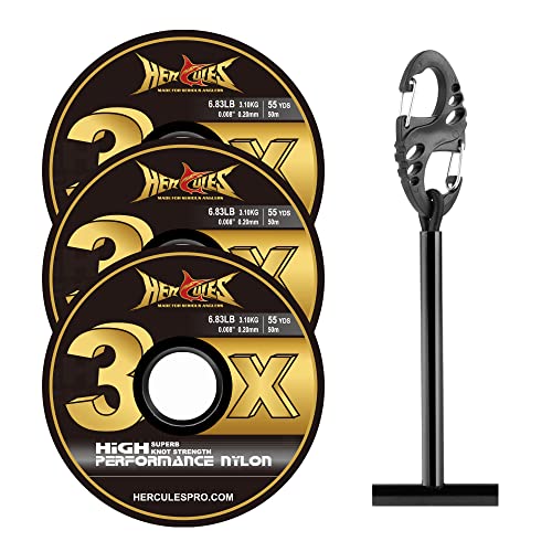 HERCULES Fly Fishing Tippet 3 Pack with Fly Tippet Holder, 55 Yards - color: Clear nylon tippet 3pcs with tippet bar, size: 3X