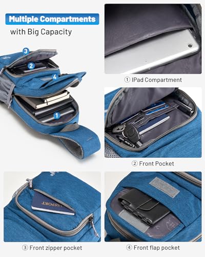 OIWAS Sling Bag Crossbody Backpack for Men, One Strap Backpack Hiking Daypack Chest Bag for Women - color: Blue