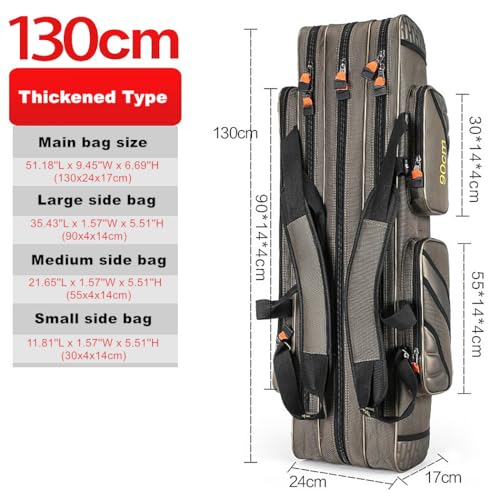 3 Layers Portable Folding Fishing Rod Carrier Reel Case Bags Fish Pole Tools Storage Bag Case Pro Gear Tackle (Thickened Type-3 layers/130cm(51.18inch)) - size: Thickened Type-3 layers/130cm(51.18inch)