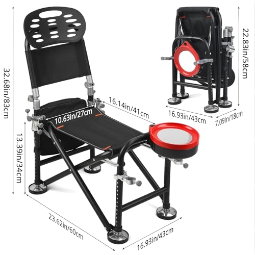 Foldable Fishing Chair with 2 Rod Holders & Iron Frame, Heavy Duty 300lb Portable Adjustable Camping Chair for Bank Fishing Outdoor Adventures Black - color: Red