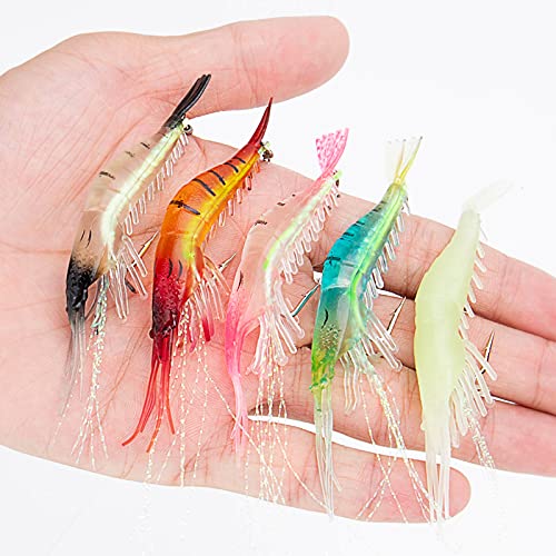 10PCS Saltwater Fishing Lures Shrimp Baits Set, Premium Soft Shrimp Fishing Tackle with Luminous Sharp Hooks, for Freshwater and Saltwater - Syosisny