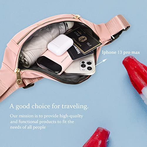 Crossbody Fanny Pack for Men&Women,Large Waist Bag & Hip Bum Bag with Adjustable Strap for Outdoors Workout Traveling Casual Running Hiking Cycling - color: Baby Pink