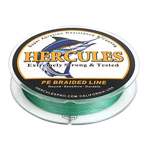 HERCULES Cost-Effective Super Cast 8 Strands Braided Fishing Line 10LB to 300LB Test for Salt-Water,109/328/547/1094 Yards(100M/300M/500M/1000M),Diam.#0.12MM-1.2MM,Hi-Grade Performance,Variety Colors - color: Green, size: 20LB-0.20MM-547YDS(500M)-8 STRAND