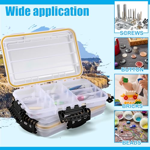Wonderjune 6 Pack 3600 Fishing Tackle Boxes Waterproof Tackle Trays with Removable Dividers Clear Plastic Storage Organizer Bait Vault Camouflage Box for Freshwater Saltwater(White) - color: White