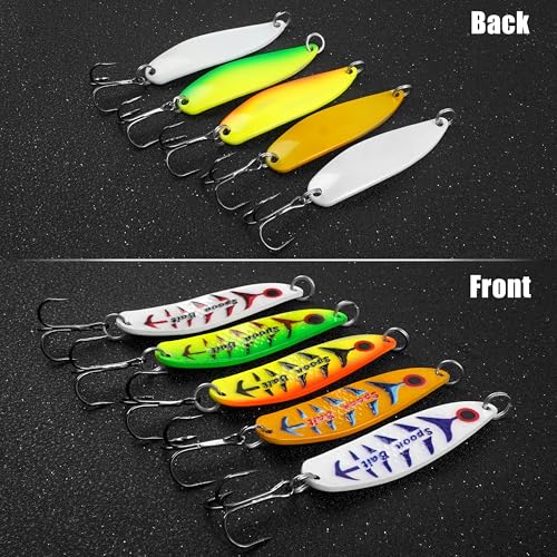 Fishing Spoons Lures Kit, 5PCS Metal Jigging Spoons Casting Trolling Spoons Pike Spoon with Treble Hooks for Bass Trout Pike Tuna Salmon Walleye Crappie Freshwater Saltwater Fishing - color: TypeA, size: 1/2OZ