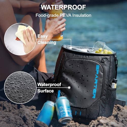 SPARTER Backpack Cooler Insulated Leak Proof 33/49 Cans, 2 Insulated Compartments Thermal Bag, Portable Lightweight Beach Travel Camping Lunch Backpack for Men and Women - color: Black, size: 33 Can