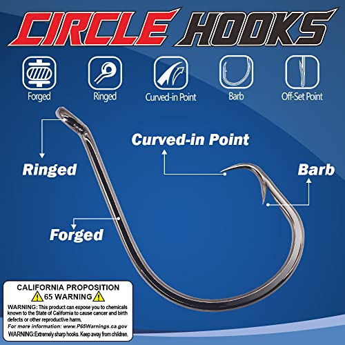 XFISHMAN Circle-Hooks-Fishing-Equipment-Octopus-Hooks-Saltwater-50 Pack #1 –12/0 - color: Black, size: 6/0 50-Pack