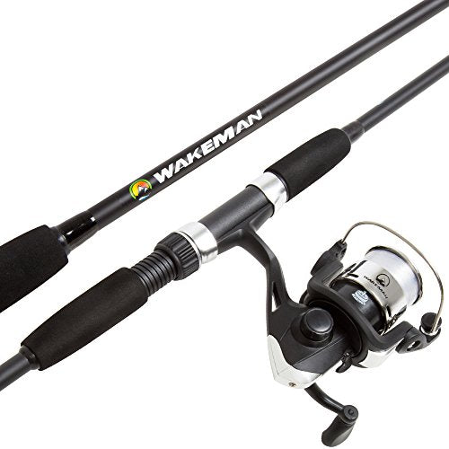 Wakeman Fiberglass Fishing Rod and Reel Combo – 2-Piece 65-Inch Medium Action Spinning Rod Set for Lake Fishing - color: Black