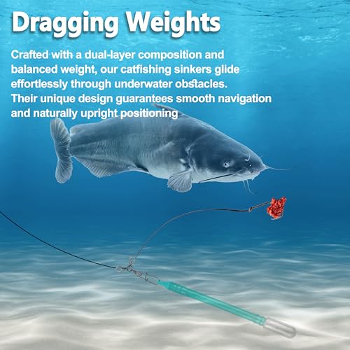Dragging Weights for Catfishing Trolling, Drifting Dragging Sinkers No Snag Sinker for Bottom Bouncing Catfish Fishing Slip Stick Catfish Dragging Weights - size: 4oz-5pcs