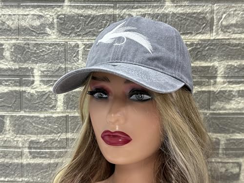 Fishing Baseball Cap for Men Women, Adjustable Embroidered Hat | Fishing Gear, Outdoor Adventure Design, Precision Embroidery Craft, One Size Adjustable Fit - color: Fly Fishing Lures (Washed Grey)