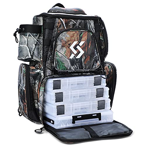 Sougayilang Fishing Tackle Backpack Waterproof Tackle Bag Storage with 4 Trays Tackle Box