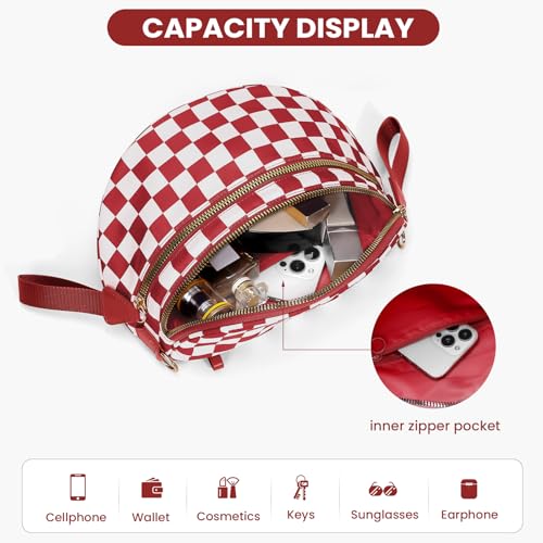 Checkered Crossbody Bum Bags for Women Nylon Checkered Purse Checkerboard Fanny Pack - color: A07-red