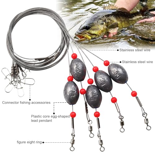 Fishing Egg Sinker with Soft Plastic Core Weight Rigs 5pcs Flounder Rig Saltwater,176.37lb Fishing Wire Leader with Egg Sinker Swivels Snap, Grouper Bottom Fishing Rigs - color: rig, size: 30g(1oz)-5pcs
