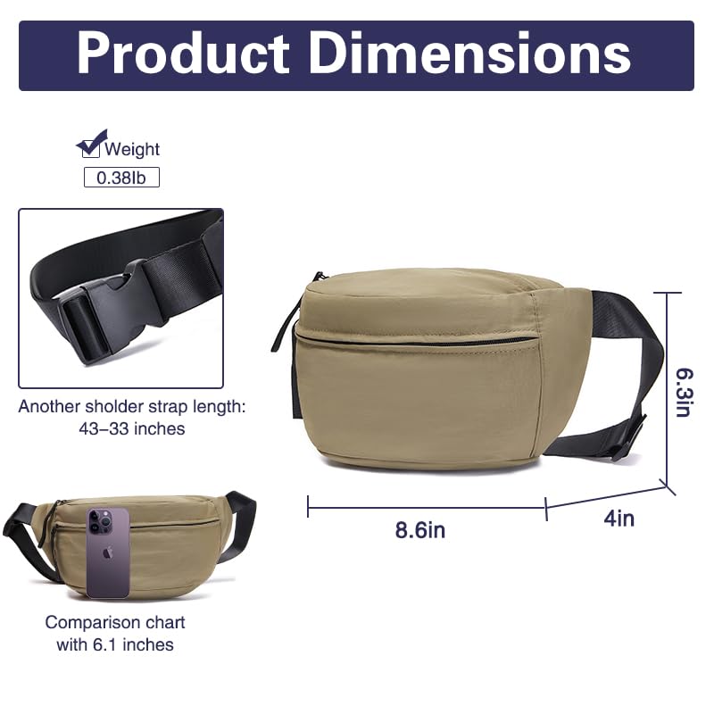 Large Capacity Nylon Women Sling Bags Girl Fanny Pack Light Weight Crossbody Bag Men Shoulder Bag Unisex Classic Waist Packs Purse Hiking Roomy Chest Bag, Easy Carry Any Phone,Wallet - color: Green