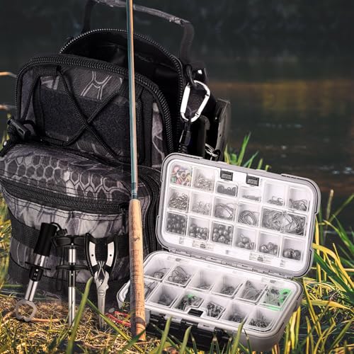397 Pcs Fishing Accessories Kit Tools Include Backpack Fishing Tackle Box with Hooks Weights Sinkers Spinner Blade Gear - color: Black, size: Python Style