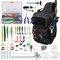 Fishing Backpack with Tackle Boxes,Waterproof Fishing Shoulder Bag for Fishing Gear,Fish Bag with 136 Pcs Fishing Lures Kit,Fish Hook Remover Tool,Fish Lip Gripper,Fishing Plier,Gifts for Men (Black) - color: Black