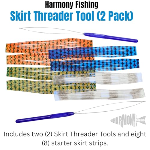Harmony Fishing – Skirt Threader Tool (2-Pack + 8 Silicone Skirts) - Create Custom Fuzzy Dice Style Bass Baits