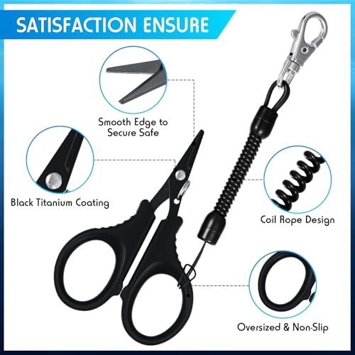 Minatee 3 Pieces Fishing Scissors, Stainless Steel Fishing Line Cutter Portable Braided Line Cutter with Titanium Coating Fishings with Hook and Retractable Coil Lanyards Accessories