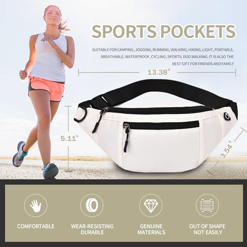 Crossbody Fanny Pack for Men&Women,Large Waist Bag & Hip Bum Bag with Adjustable Strap for Outdoors Workout Traveling Casual Running Hiking Cycling - color: Loop Cream White