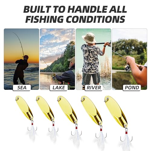 Jigging Spoon Fishing Lures 20/40PCS Kit – Metal Casting Spoon Lure Set with Treble Hooks, Mixed Sizes Spinner Baits for Saltwater & Freshwater Trout, Salmon, Bass - color: Silver, Gold, size: Mixed Size 20PCS