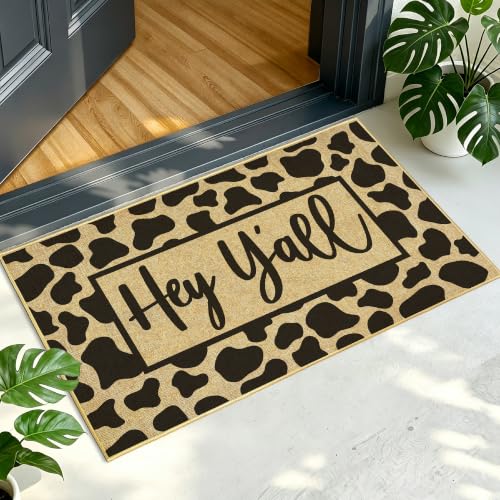 Mat Front Back Door Welcome Entrance Doormat Outdoor Cow Print Mat Non-Slip Backing Floor Mats Inside Low Profile Matt for Patio Porch Outside Entryway Rug for Housewarming Gift Home Decor 16.9"x29.9" - color: Hey Y'all
