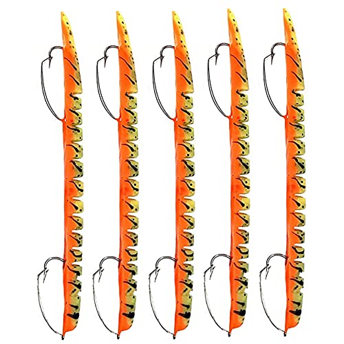 DeLong Lures – Made in USA 6" Bass Fishing Worms, Pre-Rigged Weedless & Unrigged Soft Plastic Baits, Anise-Scented Durable Lures for Freshwater & Saltwater - color: FireTiger
