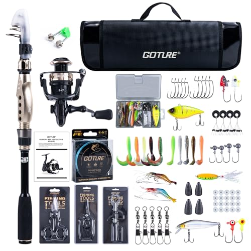 GOTURE Telescopic Fishing Rod and Reel Combos, Carbon Fiber Travel Fishing Pole, 9+1 BB Spinning Reel, Saltwater Freshwater Fishing Gear Kit with Braided Line, Lures, Carrier Bag for Bass Trout - color: 1 Rod & 1 Reel Spinning Fishing Combo - Portable Fis