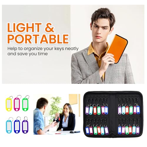 Zippered Key Case, Key Organizer, Fireproof and Waterproof Key Binder with 24 Hooks and Tags Portable Key Storage Book for Offices Real Estate Agencies Hotels and Rental Management - size: 24 keys