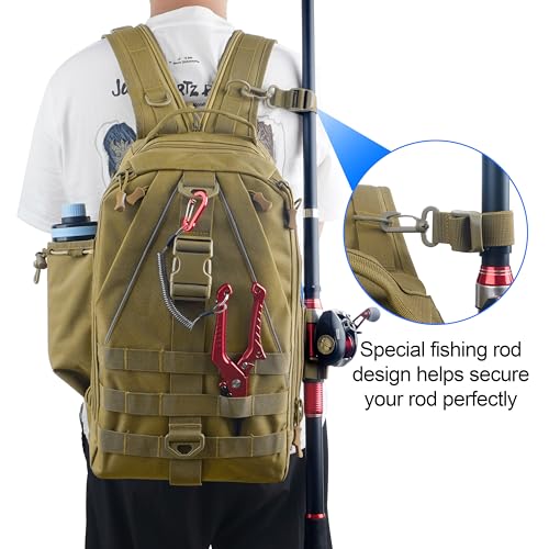 AGOOL Fishing Backpack Tackle Bag with Rod Holder, Convertible Fishing Tackle Backpack, Large Storage Fishing Gear Bag with Multiple Pockets for Fishing Camping and Outdoor Trips - size: Standard(13.7"*9.06"*5.12")