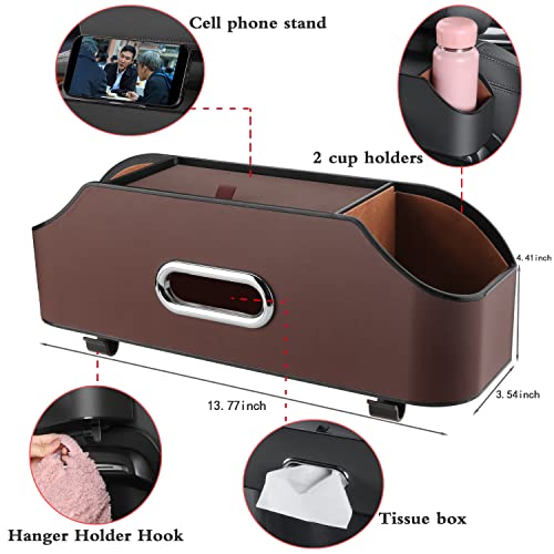 Car Seat Back Organizer - Stylish & Functional Storage for Family Adventures - Cup Holders, Tissue Box & Hooks - Perfect for Kids, Road Trips & Travel (Brown) - color: Brown
