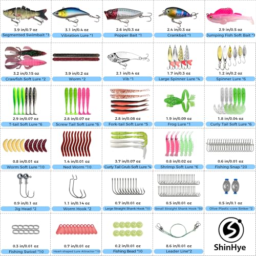 Fishing Lures - Fishing Kit Included 193Pcs Fishing Accessories and Tackle Box, Frogs, Minnows, Soft Baits, Hooks & Weights Accessories Gear Gift for Men Freshwater Bass Trout - size: 193Pcs-1