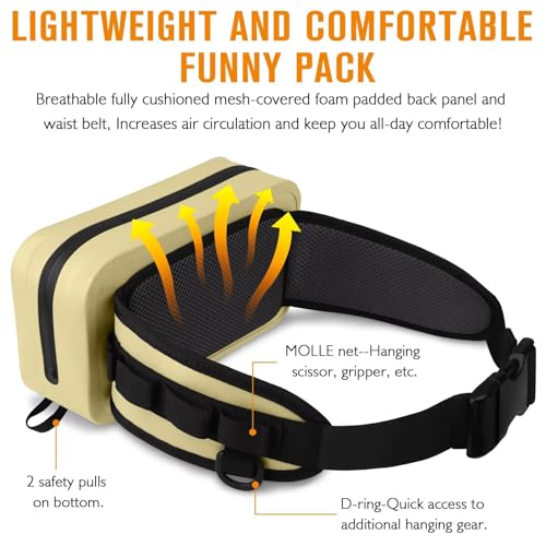 Dovesun Waterproof Fishing Fanny Pack for Men 3.3L Fly Fishing Bag Chest Pack with Airtight Zipper - color: Khaki