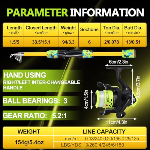Kids Fishing Rod and Reel Combo,Light Weight Fishing Pole with Spinning Fishing Reel Tackle Bag Lures for Youth,Girls and Boys Good Starter Fishing Kit - color: Yellow