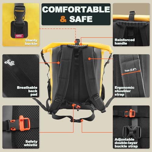 OSAH DRYPAK Waterproof Backpack Dry Bag 35L/55L/85L– Heavy Duty Roll-Top Hiking Backpack Sack Keeps Gear Dry for Travel, Kayaking, Boating, Camping, Rafting and Fishing - color: Yellow, size: 35L