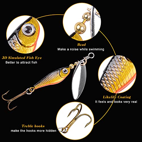 16pcs Fishing Lures Spinnerbait Hard Metal Inline Spinner Baits Kit | Spinner Lures with Feathered Treble Hooks, Fishing Spinner Baits for Freshwater Saltwater Bass Trout with Portable Carry Bag