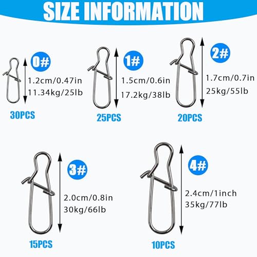 Stainless Steel Duo Lock Snap Clip Kit 100pcs/300pcs Fishing Swivel Lure Snaps High Strength Quick Change Fish Snap Clips Fishing Gear Hooked Snaps for Saltwater Freshwater