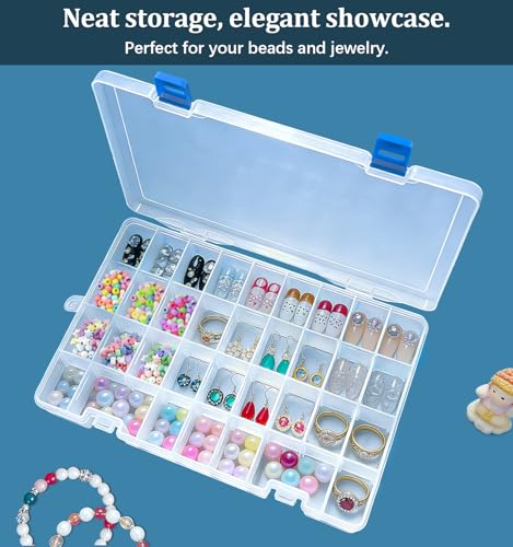 Qualsen 3 Pack 34 Grid Plastic Organizer Box with Adjustable Dividers, Fishing Tackle Box and Bead Organizer Box for Jewelry, Screw, Earrings, Art Craft, Tools, Fishing Hooks, and Small Accessories - size: 34 Gird-3pcs