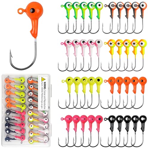 Fishing Jig Head Hooks Round Ball Head Jigs Hook Crappie Jig Lure Hook Kit Fishing Lures Jig Head Baits Assorted 1/32oz, 1/16oz, 1/8oz, 1/4oz, 3/8oz - size: 1/4oz,40 pack