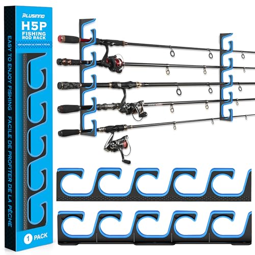 PLUSINNO H5P Fishing Rod/Pole Holders for Garage, Wall or Ceiling Mounted Fishing Rod Holder with Soft Protective Pad, Fishing Rod Storage Organizer Holds up to 5/10/20 Rod or Combos or Nets - color: 1 Pack hold up 5 rods