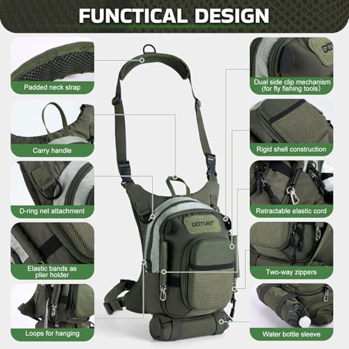 Goture Fly Fishing Chest Pack, Lightweight Chest Pack Tackle Storage Bag, Fly Fishing Bag with Adjustable Padded Neck Strap and Waist Strap, Hard Shell Front Pocket, Water Bottle Pouch, Gifts for Men - color: B:Green