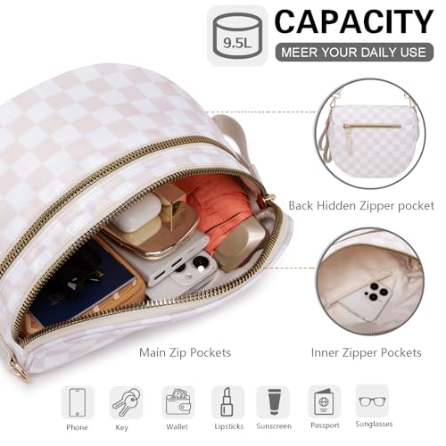 Pure Colour Crossbody Bum Bags for Women Spacious Checkered Cross body Bag Nylon Trendy Fanny Pack for Travel - color: Beige Checkered