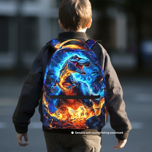 Dinosaur Backpack for Kids Toddler Boy Blue Fire Dino School Bookbag for Elementary Preschool Travel Bag Backpack for Kid Boys 8-12 Back to School Gifts - color: Dinosaur 01
