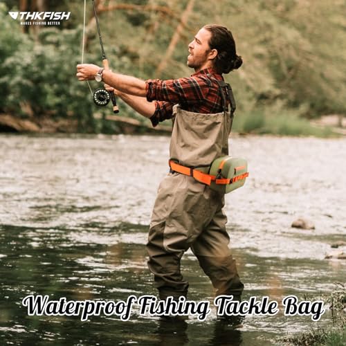 THKFISH Waterproof Fishing Waist Pack, Large Fishing Tackle Bag with Adjustable Strap, Airtight Zipper Closure, Lightweight Sling Fishing Waist Bag for Fly Fishing, Brown - color: Brown 02