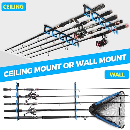 PLUSINNO H5P Fishing Rod/Pole Holders for Garage, Wall or Ceiling Mounted Fishing Rod Holder with Soft Protective Pad, Fishing Rod Storage Organizer Holds up to 5/10/20 Rod or Combos or Nets - color: 4 Pack hold up 20 rods