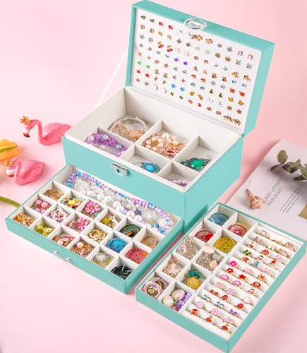 QBestry Earrings Jewelry Box for Girls, 5 Layers Jewelry Organizer with Earring Holder Organizer for Girls Earring Organizer Jewelry Boxes for Women Earrings and Necklaces Jewelry Box Organizer Teal - color: Teal, size: Large