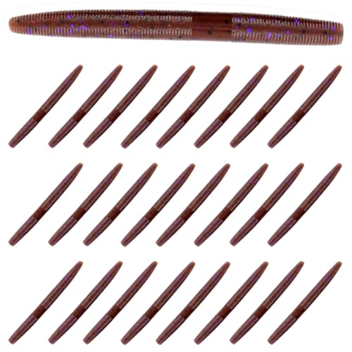 Reaction Tackle Wacky Worms, 5.5 Inch Salt Impregnated Soft Plastic Stick Bait Bass Fishing Lures for Finesse, Wacky, Neko, Texas and Carolina Rigs, 24 Pack - color: Cinnamon Purple Flake